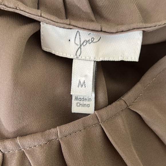 JOIE Silk Brown Pleated Draped Ruched Cuff Ruffle Cutout Blouson Top - M - Picture 9 of 11